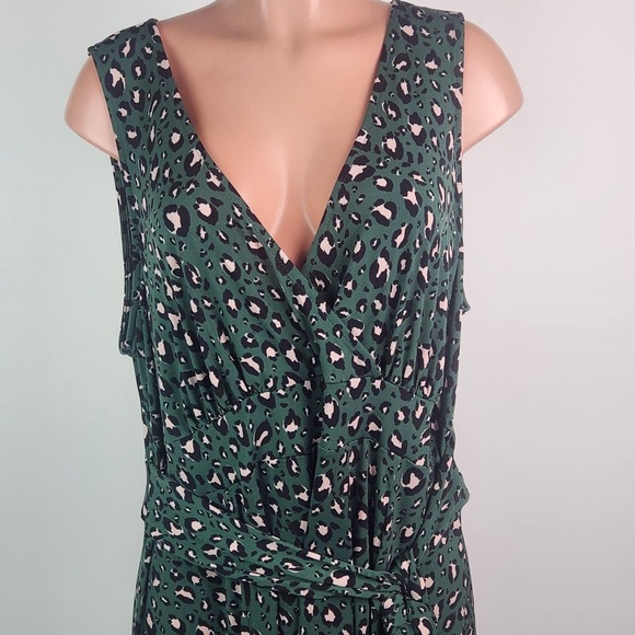 Torrid Midi Studio Knit Hi-Low Dress Womens Green‎ Leopard Tie Front Size 3X New - Picture 2 of 10
